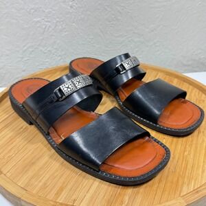 Romano Leather Sandal 7.5 Slide Flat Stone Medallion Brazil Minimalist‎ Western